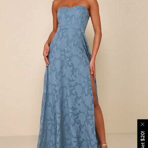 Lulu's Garden of Romance Dusty Blue Strapless Maxi Dress